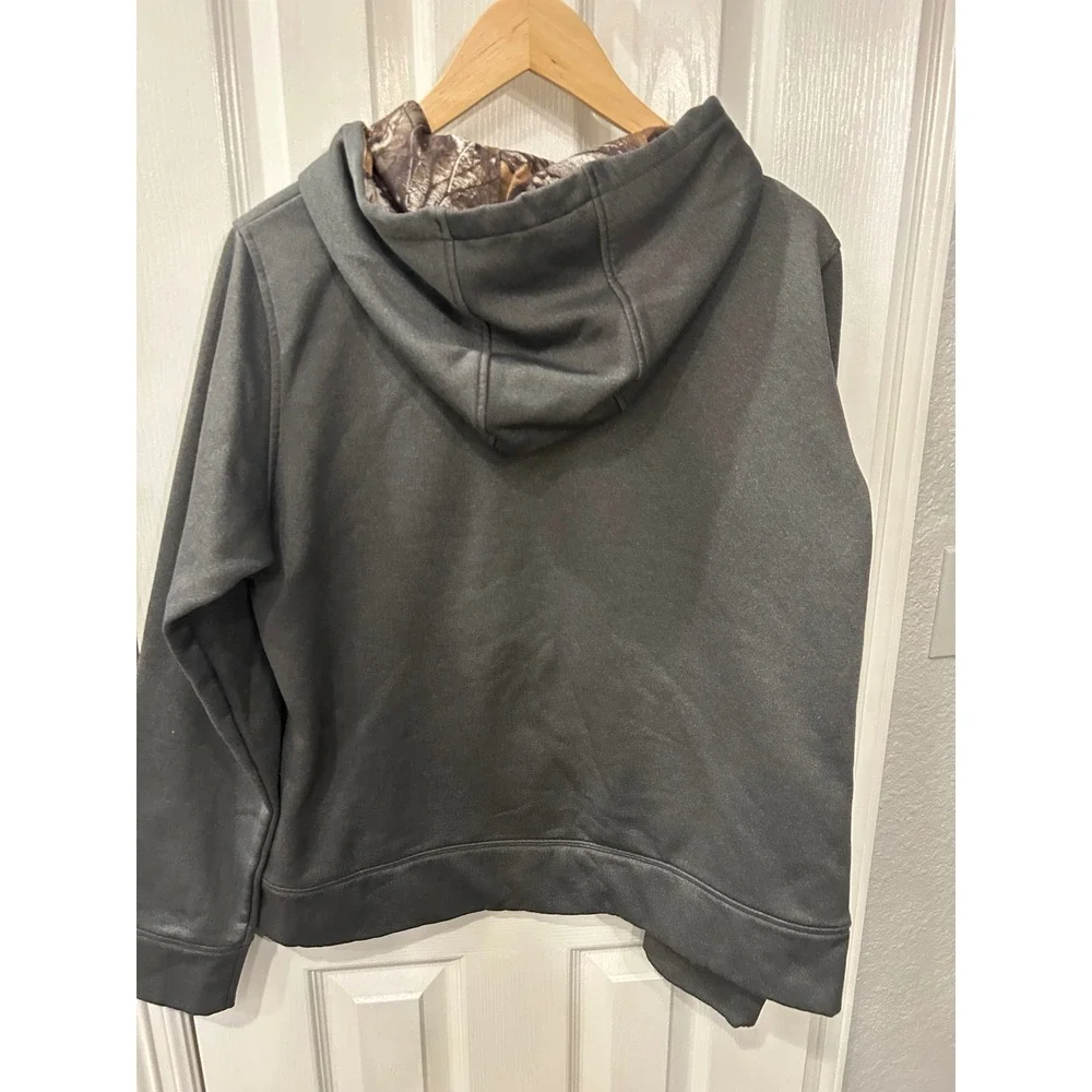 Under Armour Hoodie Grey Camo Logo Coral Pink Accents Fleece Pullover Sweatshirt